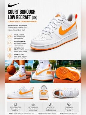 Nike Court Borough Low Recraft (GS) Kids Shoes - White/Orange